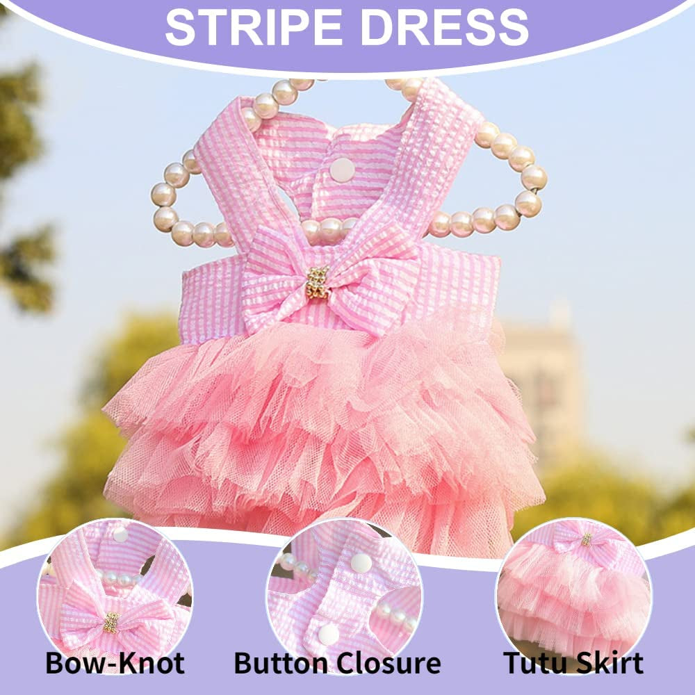 Dog Dresses for Small Dogs Girl 3 Pack Summer Puppy Clothes Outfit Apparel Female Cute Cat Skirt Pup Tutu Pink Yorkie Clothing Breathable Pet Dress for French Bulldog Chihuahua (AA, X-Small)