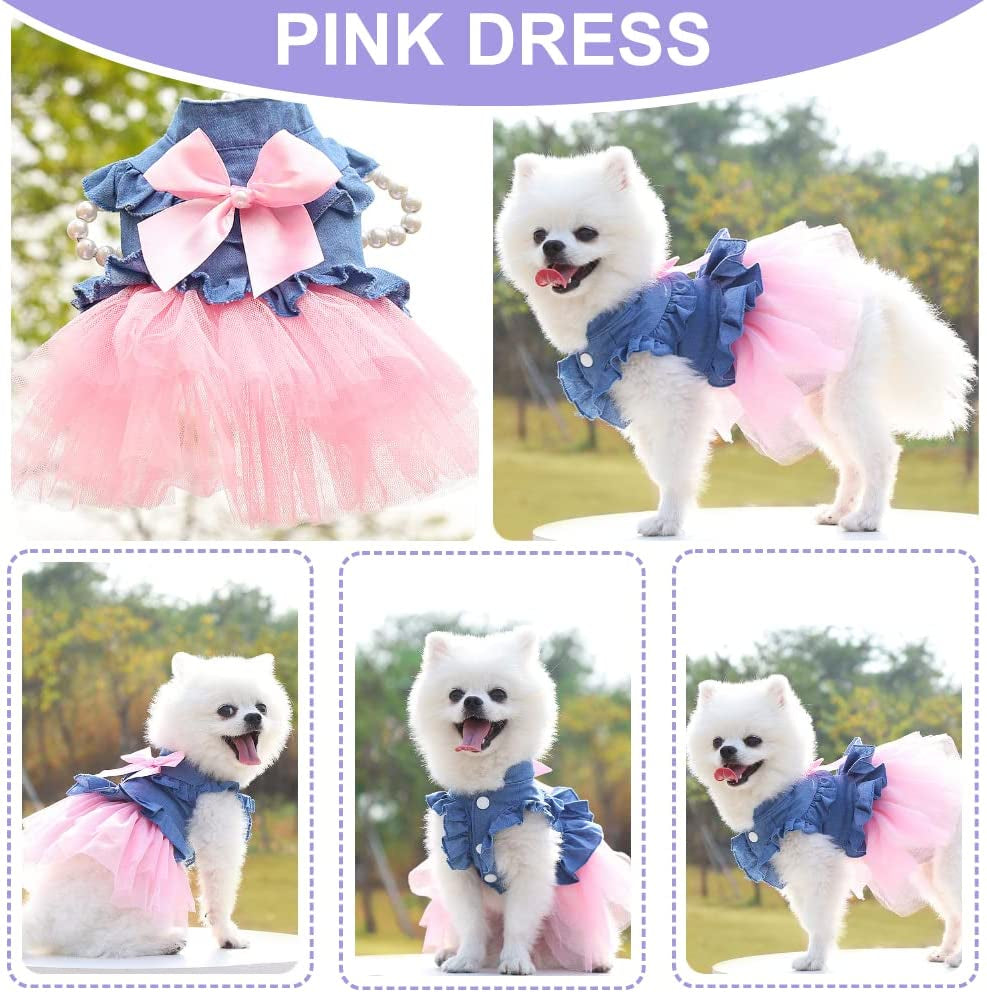 Dog Dresses for Small Dogs Girl 3 Pack Summer Puppy Clothes Outfit Apparel Female Cute Cat Skirt Pup Tutu Pink Yorkie Clothing Breathable Pet Dress for French Bulldog Chihuahua (AA, X-Small)